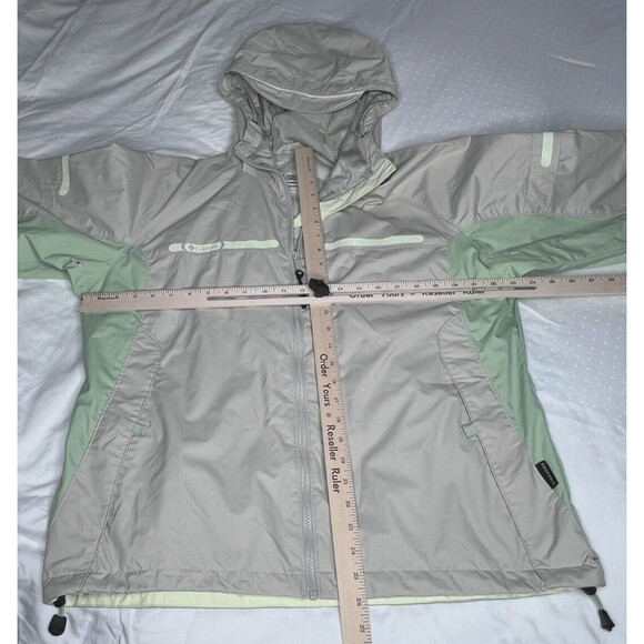 Columbia Womens Rain Coat W/Adjustable Hood Size XL Short Beige/Green - Picture 8 of 14